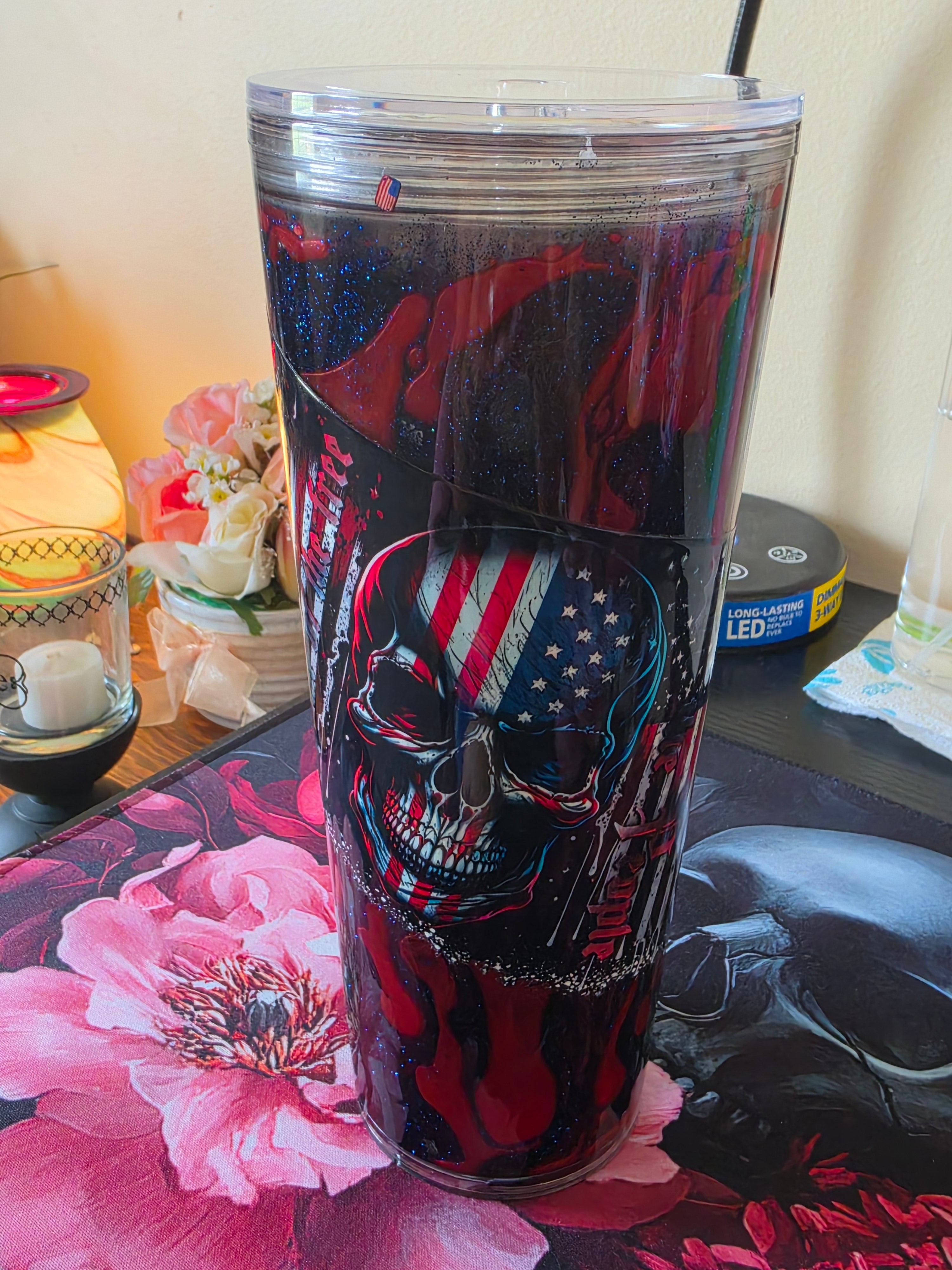 24oz American Skull Pebble Lava Tumbler